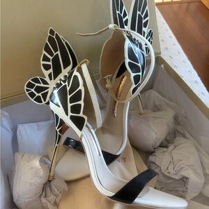 Sophia Webster White and Black Women's Heeled Sandals with Butterfly Detail